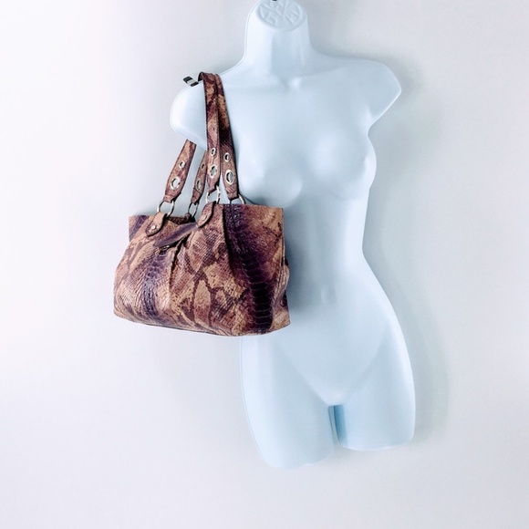 Claudia Firenze Snake Print Leather Shoulder Bag Purple Python Tote - Picture 2 of 16